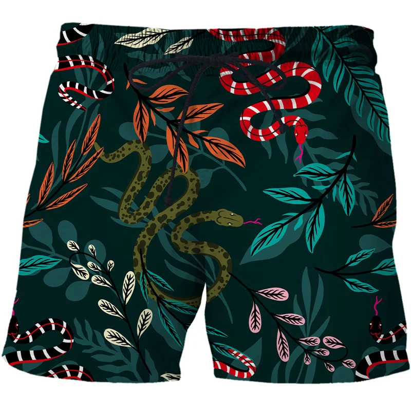 

Fashion Men Abstract Art Snake Hawaiian Beach Shorts 3D Printed Colorful Casual Board Shorts Summer Quick Dry Swimming Trunks