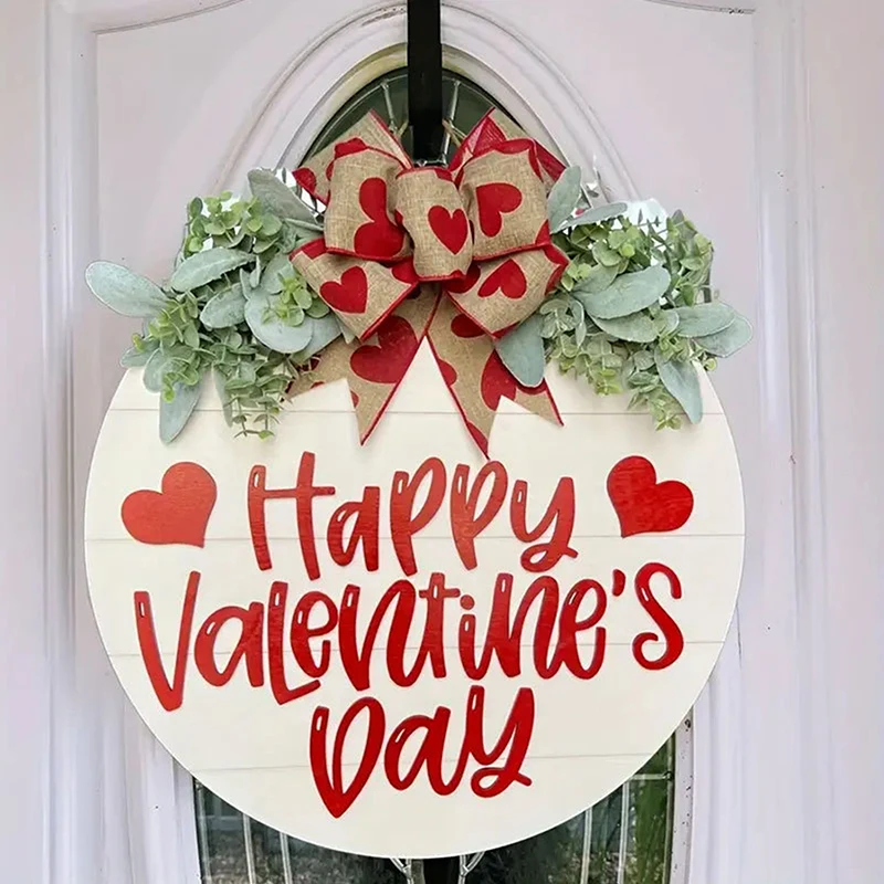 Happy Valentine's Day Sign Romantic Valentine's Day Door Sign Welcome Wreath Wedding And Engagement Scene Props Sign Ornament