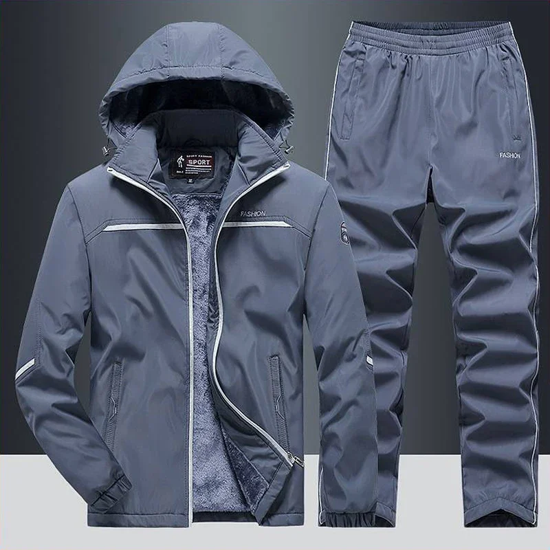 Men's Tracksuit Winter Sportswear Suit Casual 2 Pieces Sets Plus Velvet Sport Suit Fashion Male Fitness Warm Clothing