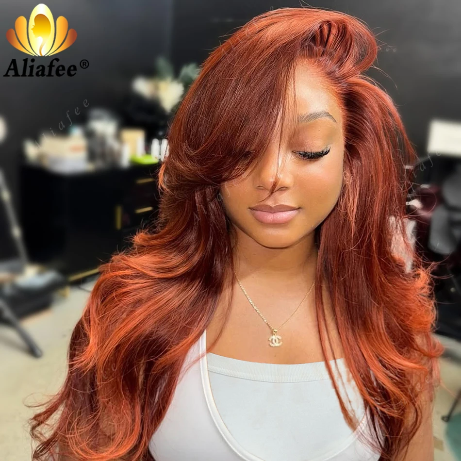 الزنجبيل البرتقالي أومبير الملونة 13x6 الباروكات الدانتيل الباروكة الأمامية شعر الإنسان للنساء 13x4 200% الكثافة الجسم موجة برتقالي براون شعر مستعار ملون
