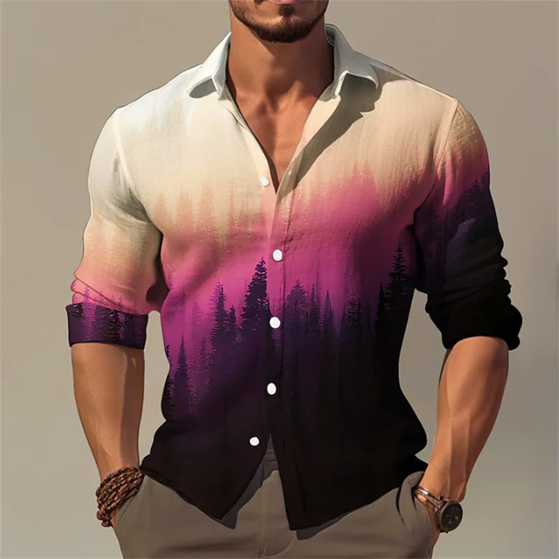 

2024 trendy men's casual loose 3D printed single breasted shirt casual autumn high-end men's shirt