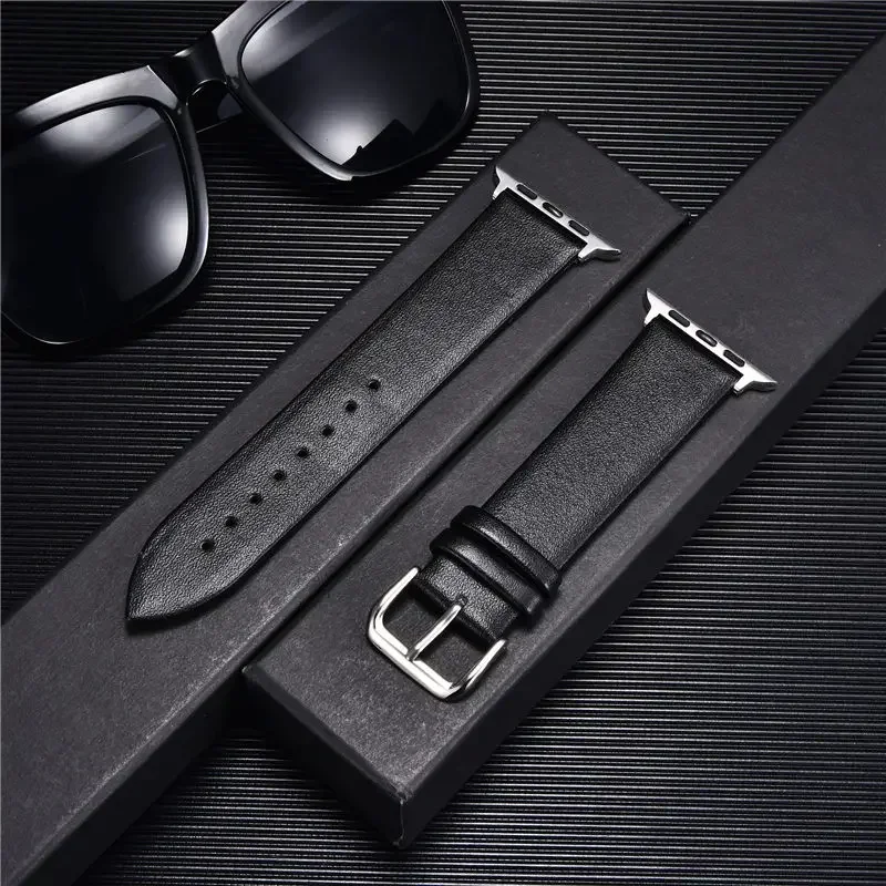 Ultra-thin Leather Watch Strap for Apple Watch Band 10/9/8/7/6/5/4/3/se/ultra Belt 38/40/41/42/44/45/46/49mm for Iwatch Bracelet