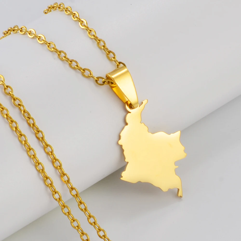 Anniyo 2.6CM Colombia Map Pendant Necklace Silver Color/Gold Color Stainless Steel Jewelry @323021