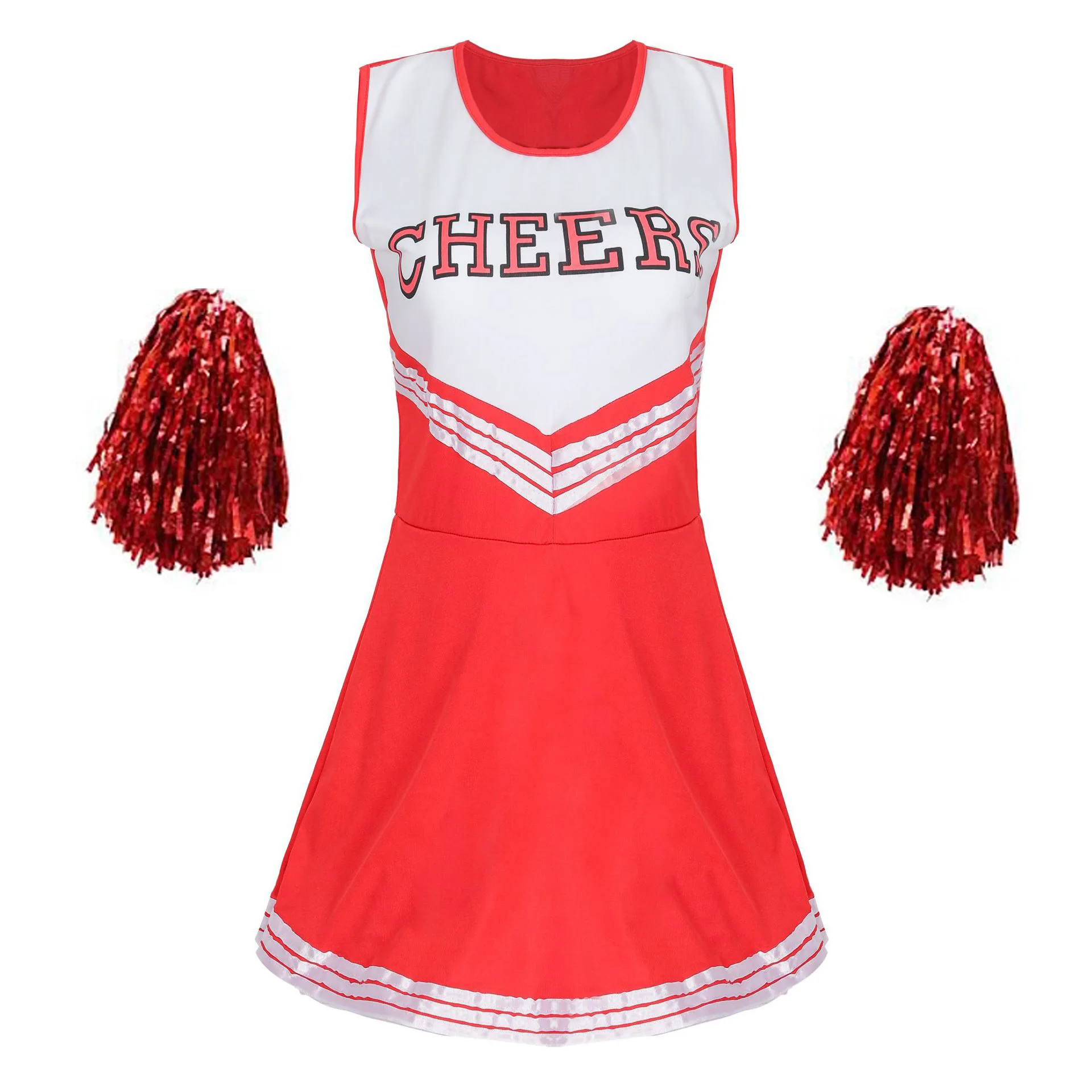 

Красное платье Cheerleader для выступления на сцене + помпоны