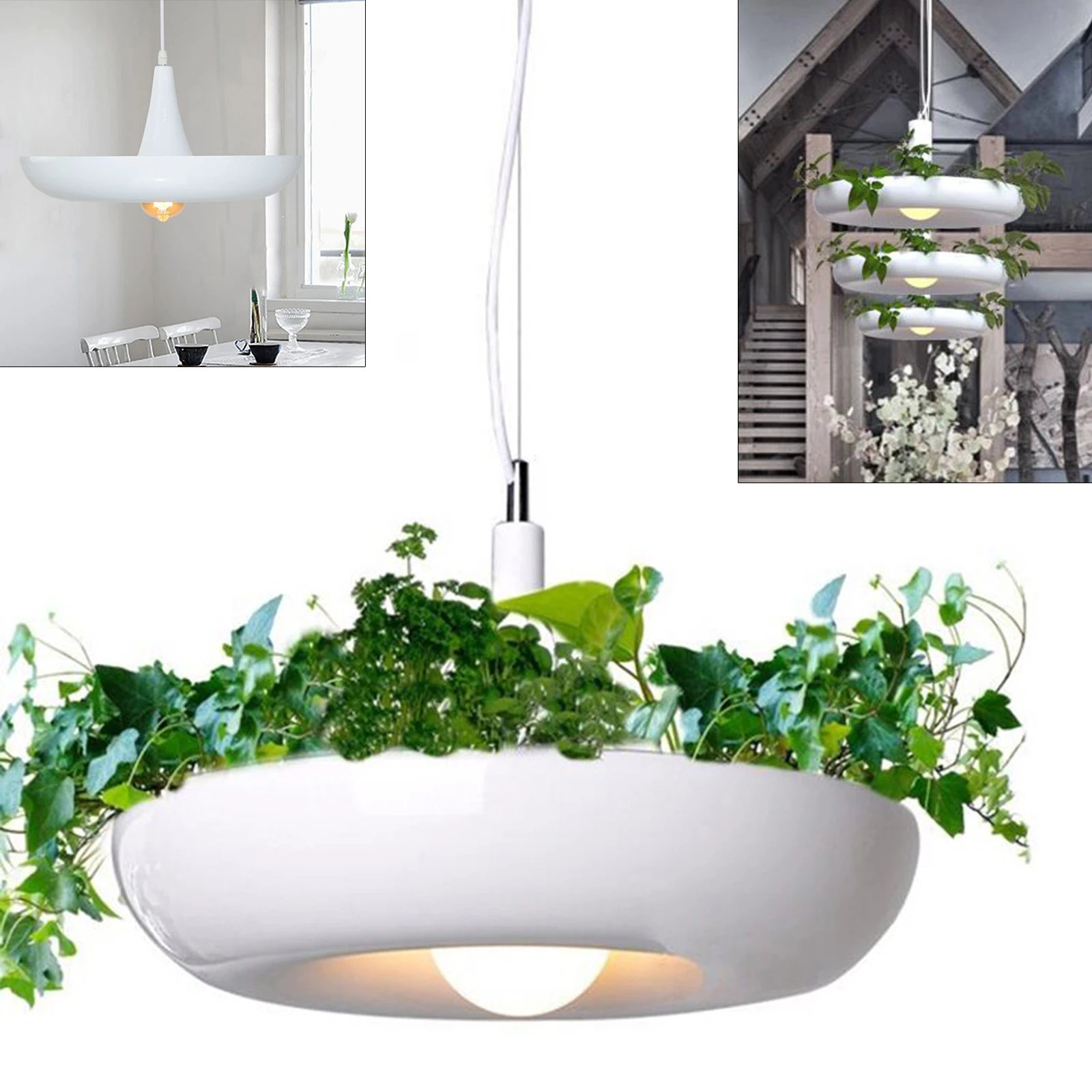 

12W Hanging Lamp Plants Flowers Holder Pendant Warm Light Ceiling Fixture Adjustable Aluminum+ E27 Bulb