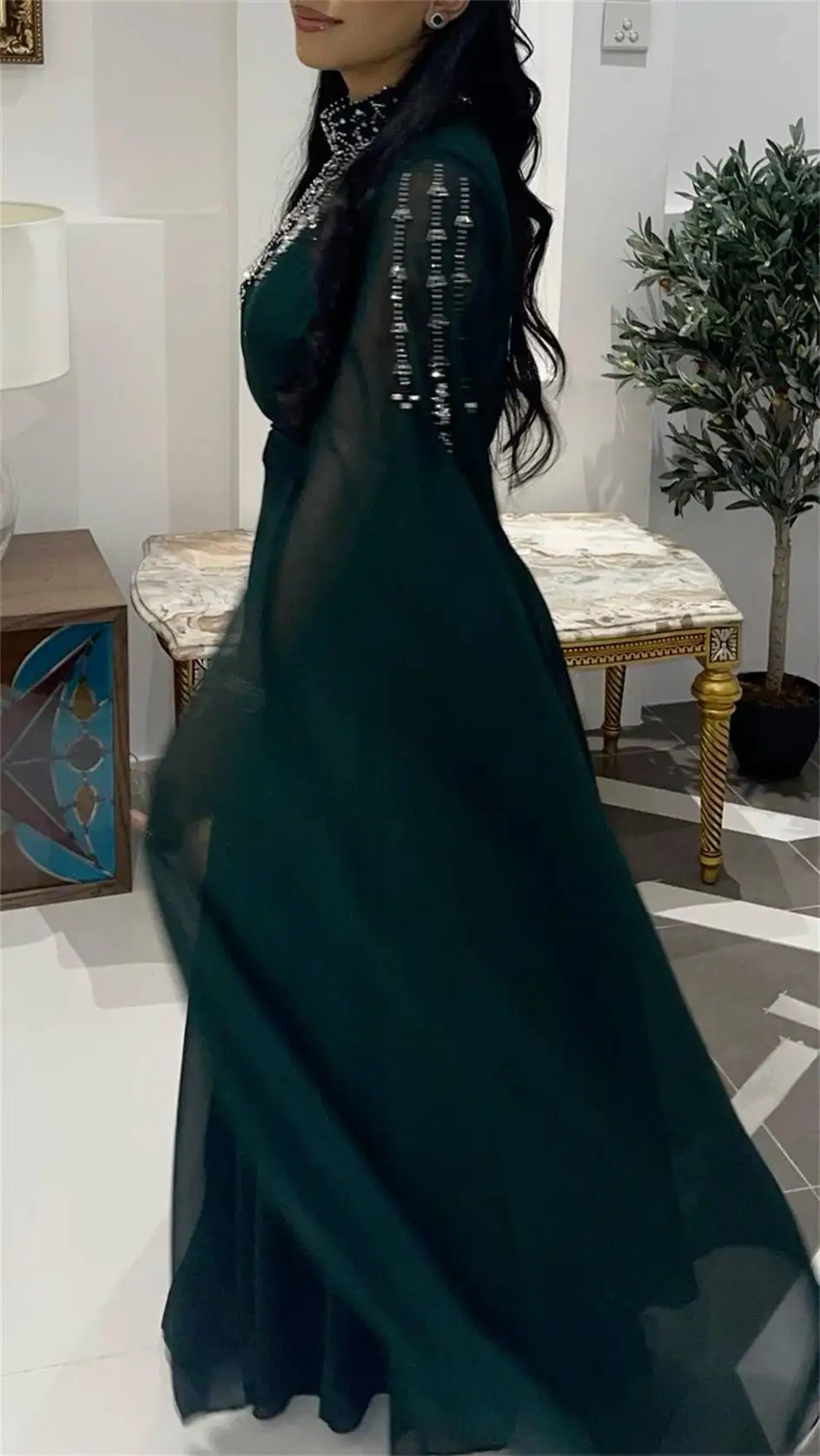 Customized Long Sleeves Evening Dresses O-Neck Beadings Floor Length Prom Dresses Party Dresses image 2