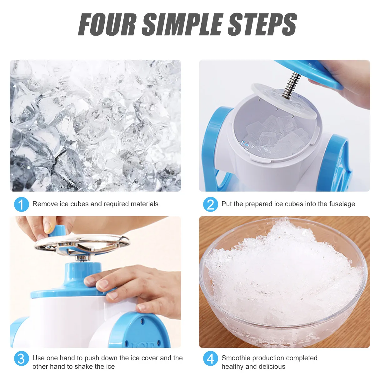 Manual Shaved Ice Machine Household Ice Crusher Mini Blue Easy Operation Detachable Design for Smoothies Shaver