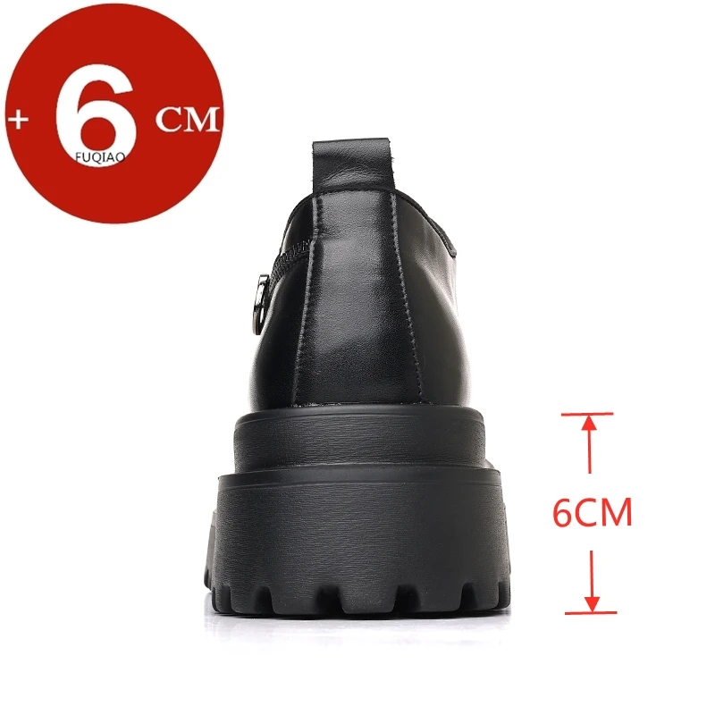 Men 6CM Thick Sole Height Increasing Business Casual Leather Shoes Lace Up Platform Anti Slip Comfortable Office Derby Shoes