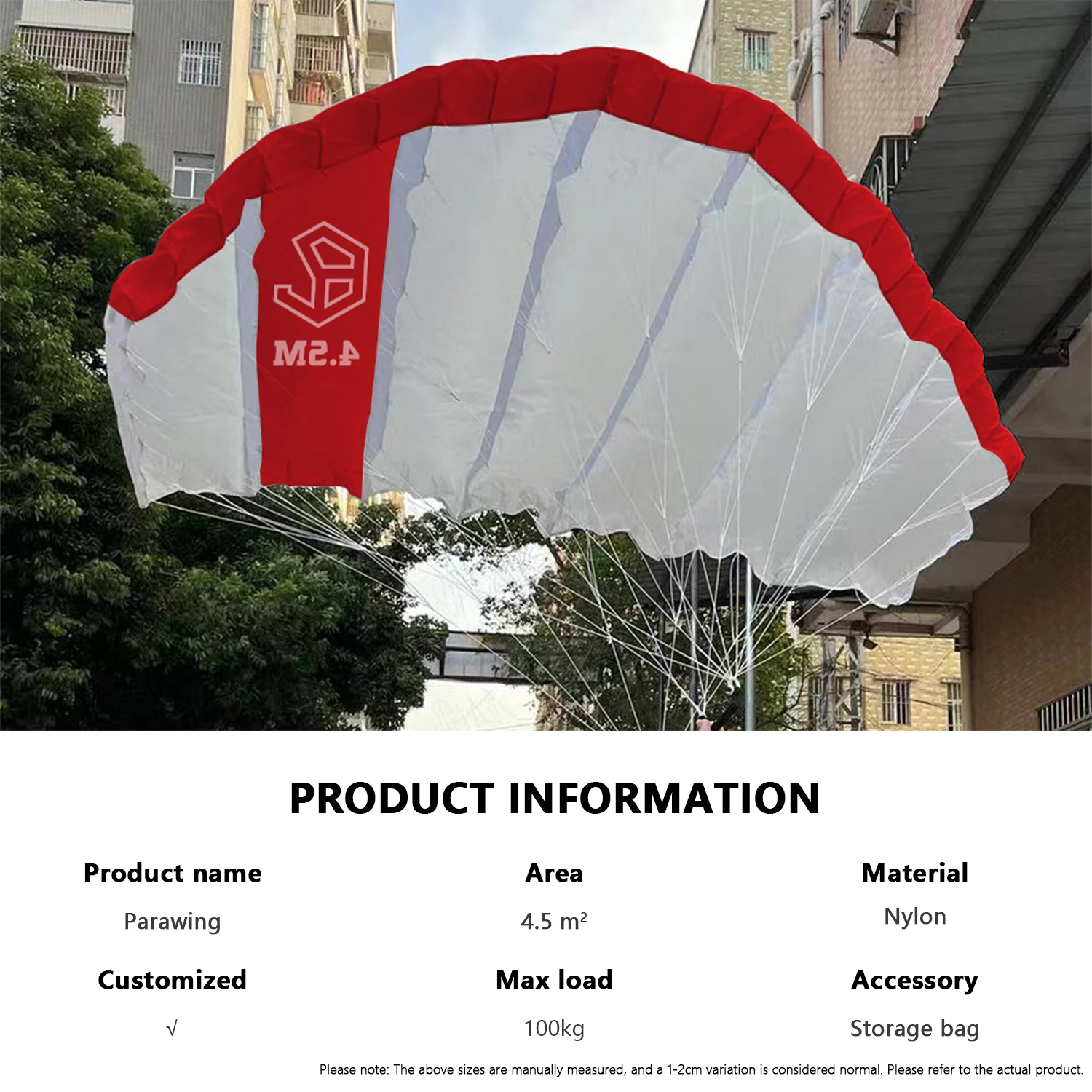 Red White GY 4.5M2 Parawing Kite with Pull Lines Lightweight Easy to Use Foil Surf Hydrofoil Board Downwind