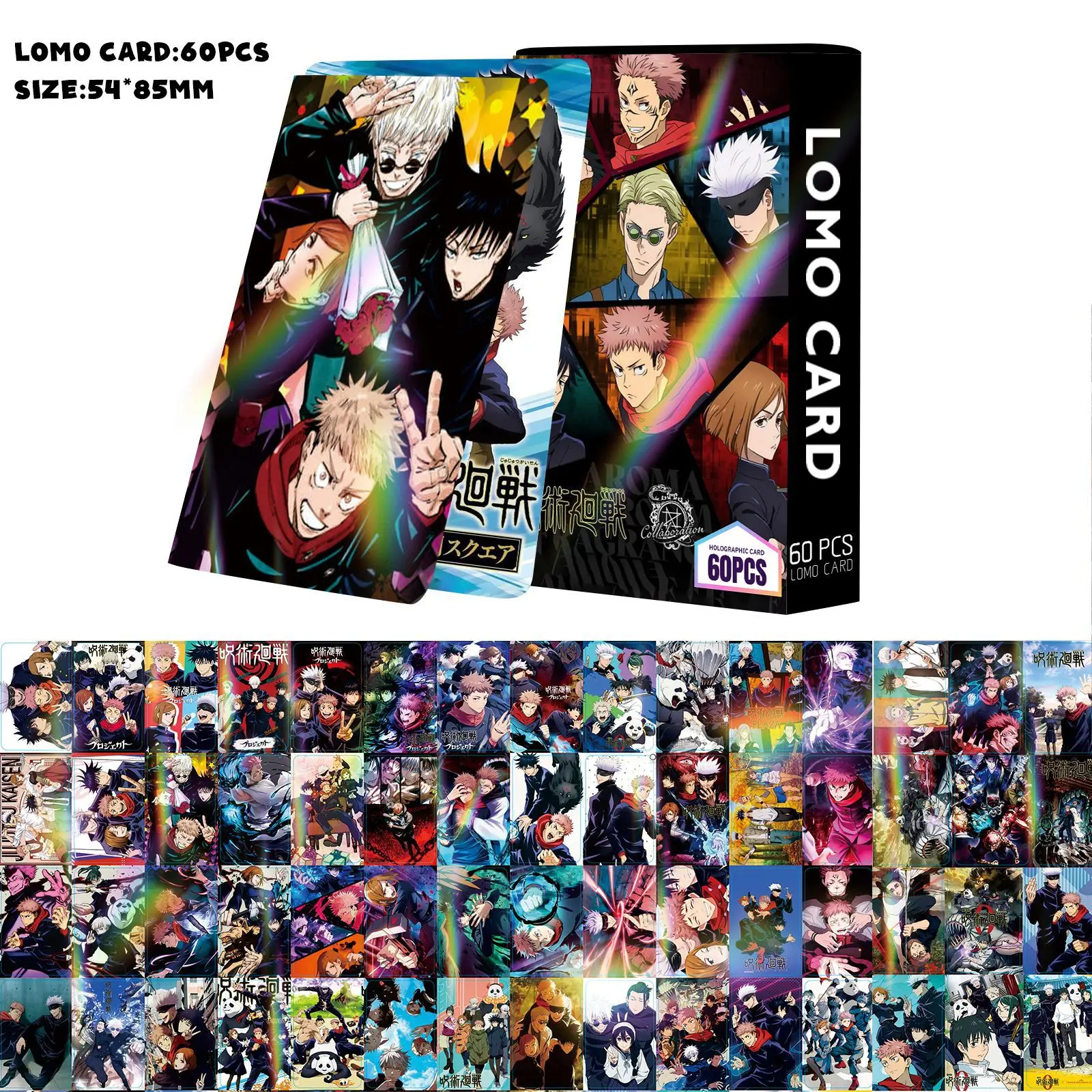 New 60Pcs/Set Laser Flash Cards Spliced Back Into Double-sided LOMO Cards Cartoon Anime Peripheral Small Cards Photo Cards