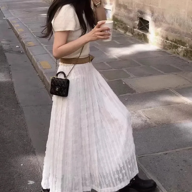 

Sweet Ele, кружевная юбка средней длины с высокой талией, женская пышная утягивающая юбка с эластичной резинкой на талии для повседневной одежды