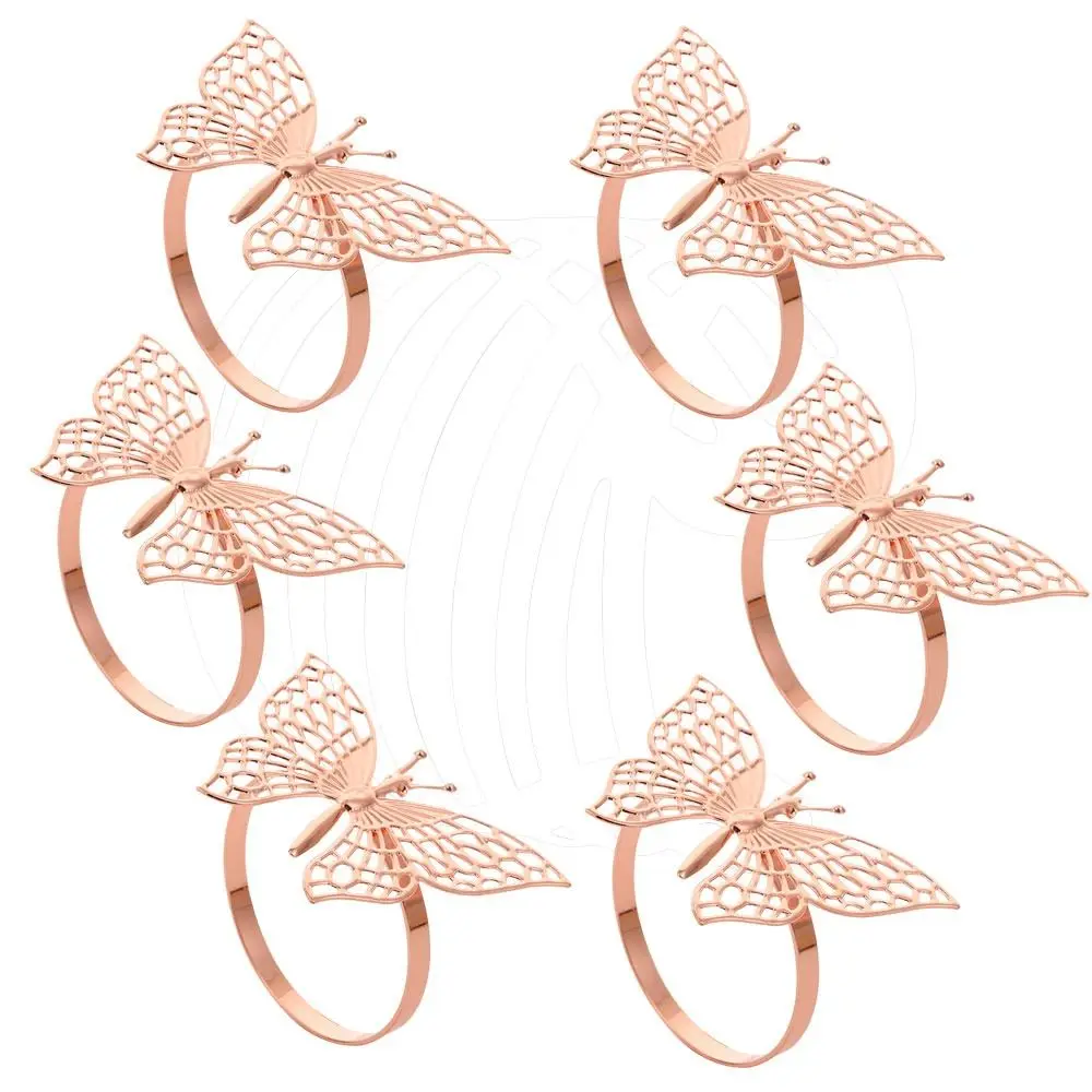 1/6pcs Iron Napkin Ring Gold/Rose Gold/Silver Butterfly/Hollow Decorative Napkin Clasp Hollow Butterfly Napkin Ring