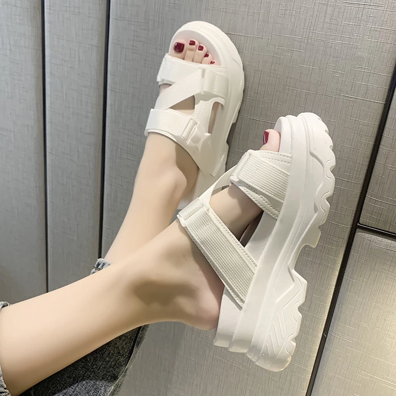 LazySeal Buckle Wedge Heels Women Slippers Solid Color Platform Sandals Women 2023 New Shoes New Modern Ladies Shoes zapatos 43