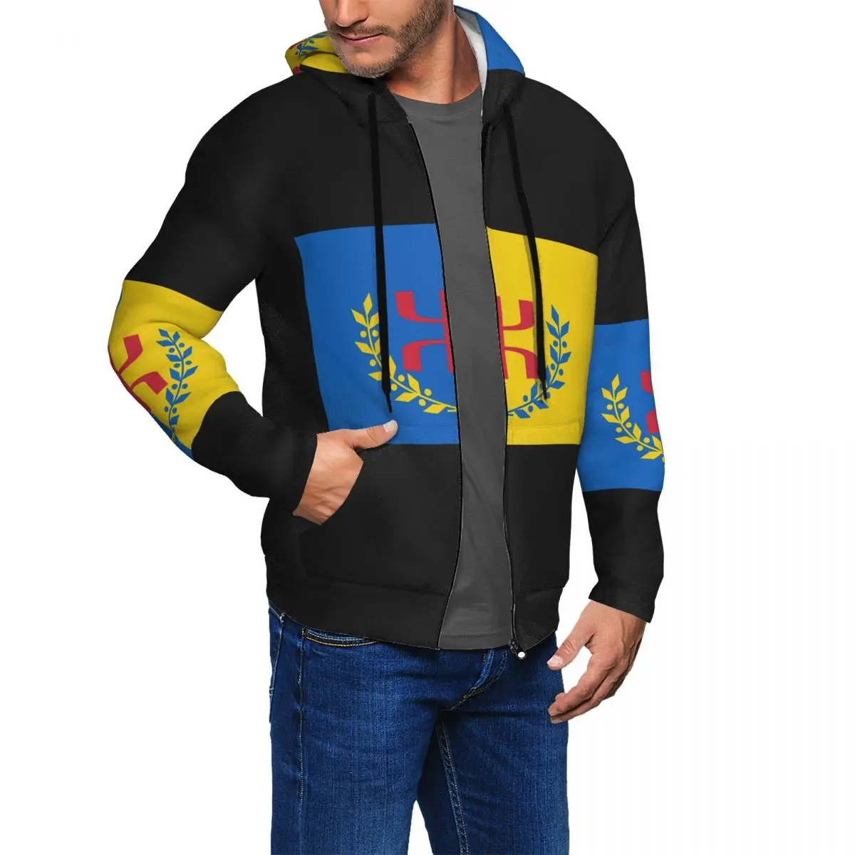 Amazigh Flag Splash Berber Tifinagh Proud Zipper Hoodie Hip Hop Pullover Autumn Winter Men's Women's Sweatshirt Long Sleeve Tops