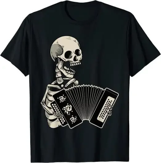 Accordion Player Retro Skull Skeleton Design Premium T-Shirt High Quality 100%Cotton Short Sleeve