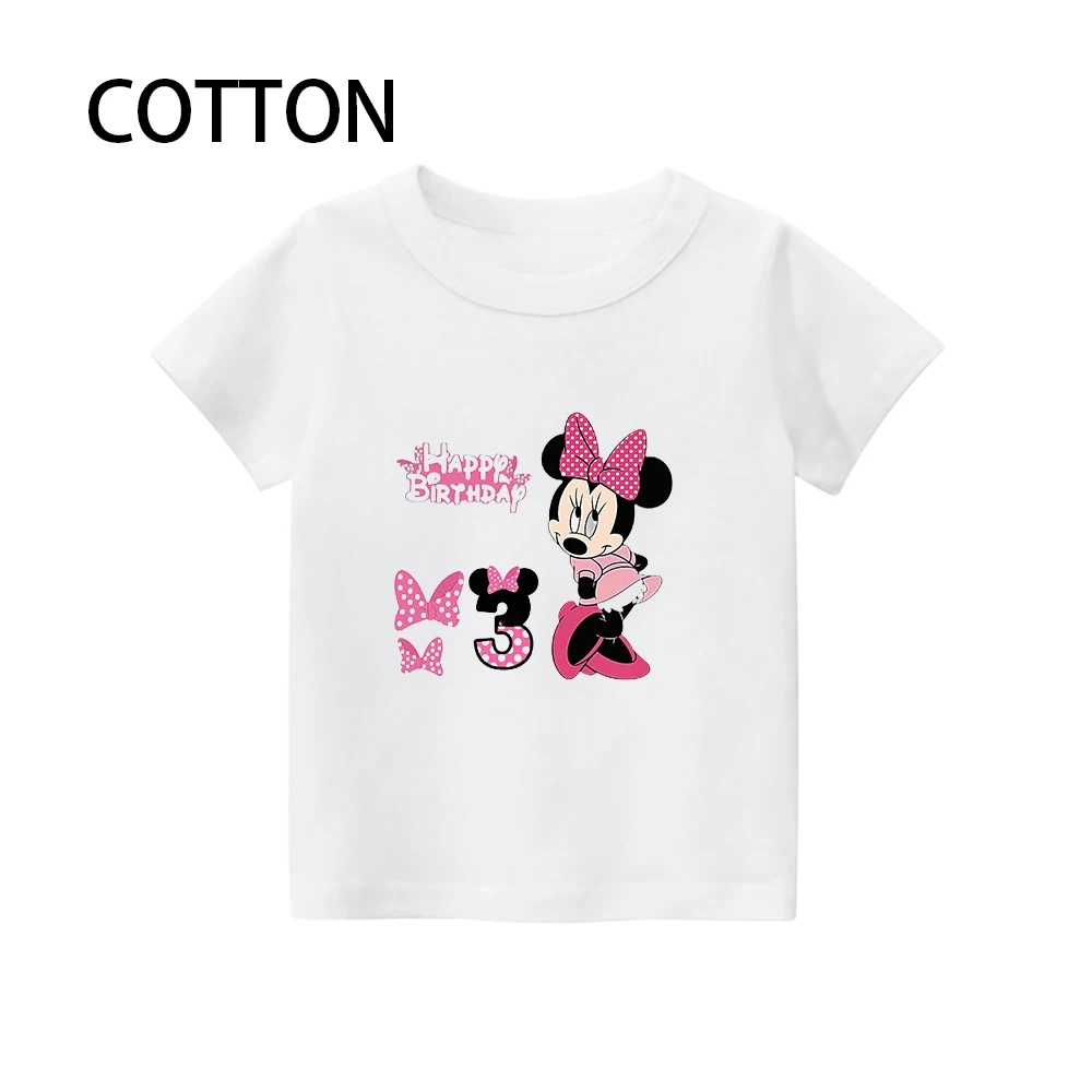 Children clothes tops minnie mouse Birthday Number  Children T-shirt Kawaii  Clothes for Girls T Shirt Anime Cartoons Casual