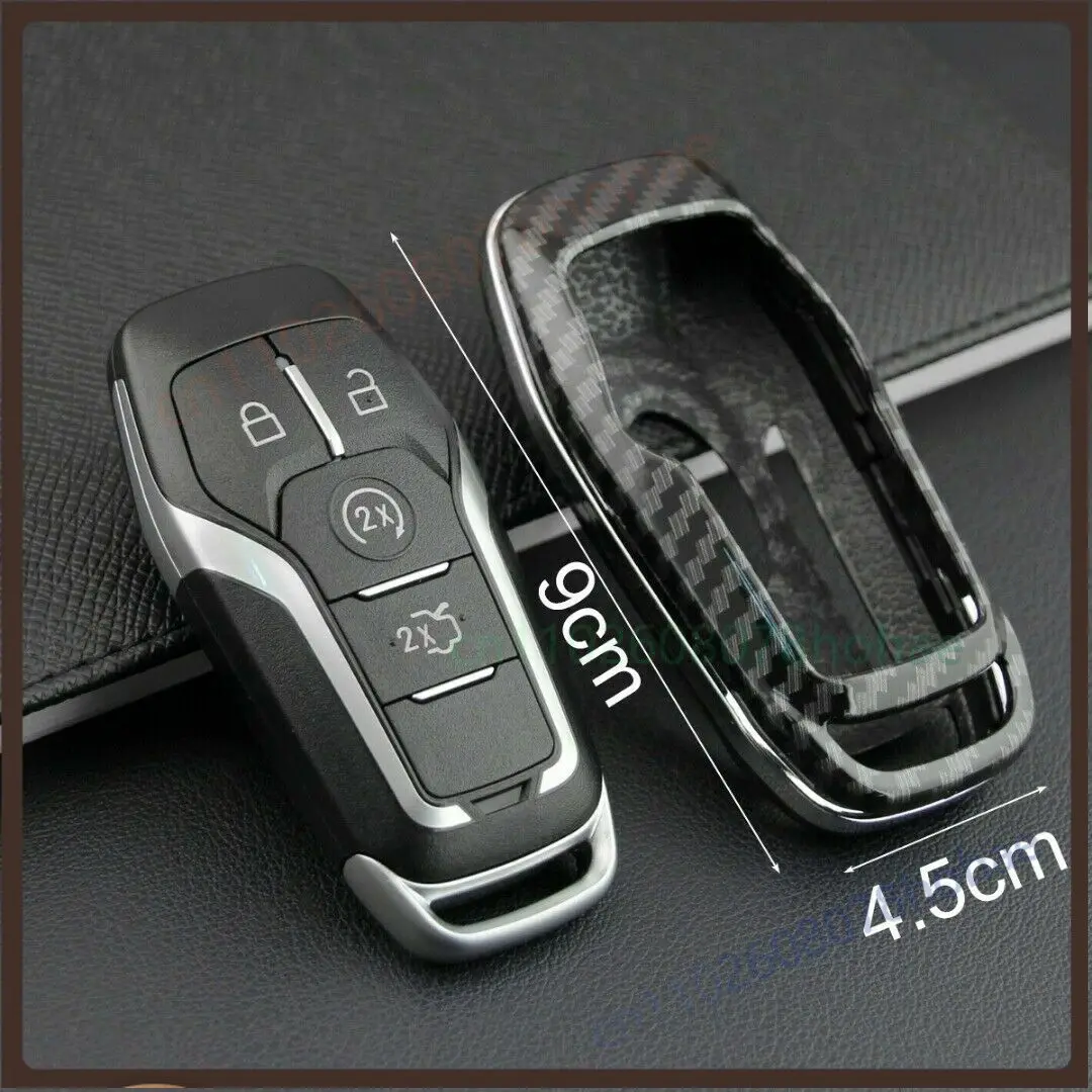 Carbon Fiber Look Hard Smart Key Cover Accessories Chain Case Fits For Ford Lincoln