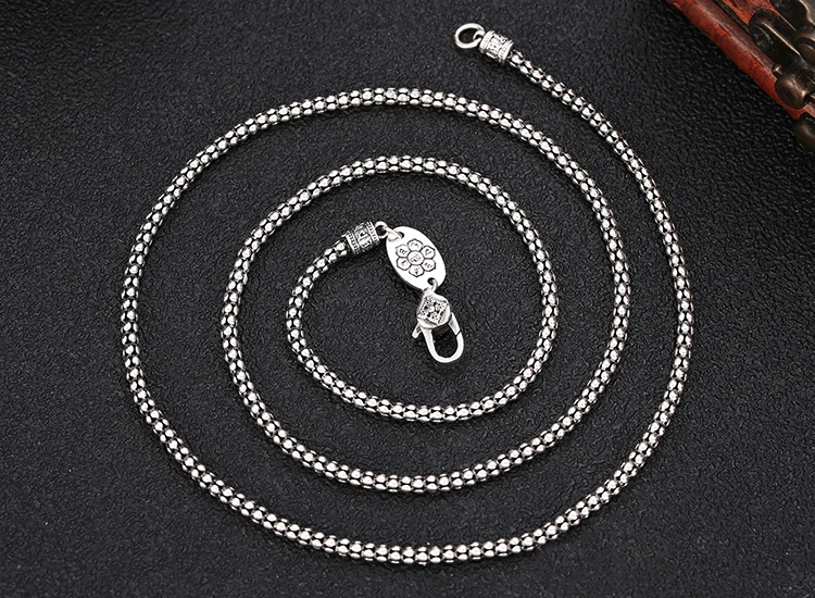 S925 sterling silver six-character real word corn chain Corn necklace men and women's retro national style diamond pestle silver