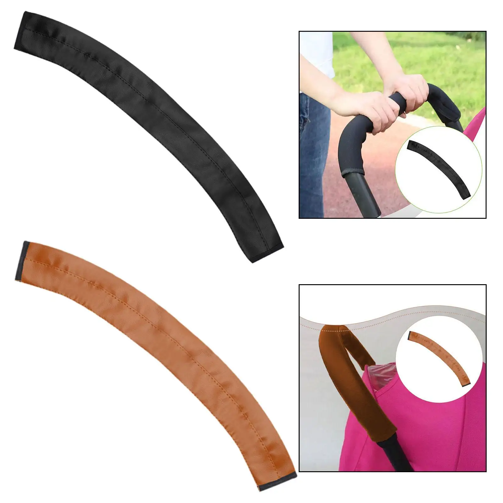 PU Leather Stroller Handle Cover Armrest Protector Protective Comfortable Accessories 54x6.5cm Easy Cleaning Machine Washable
