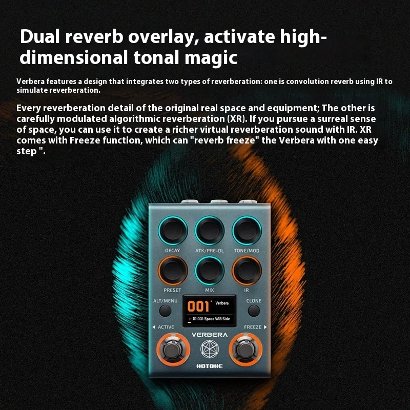 Hotone Verbera Convolution Reverb Pedal Stereo Convolution Reverb Pedal 2 مع محرك الأشعة تحت الحمراء وشاشة LCD وUSB لاستنساخ الأشعة تحت الحمراء