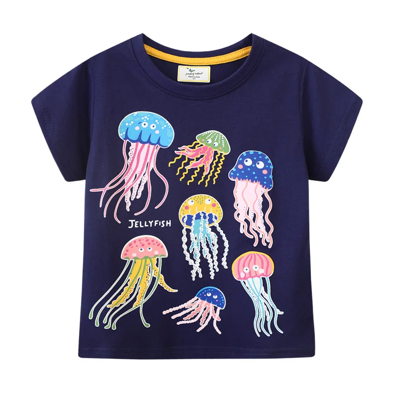 

Jumping Meters 2-7T Summer Boys Girls T Shirts Luminous Short Sleeve Kids Jellyfish Clothes Fashion Baby Costume Kids Tees Tops