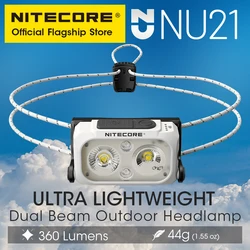 NITECORE NU21 çift işın far USB-C şarj edilebilir 360 lümen koşu balıkçılık Lightwieght açık far, dahili pil