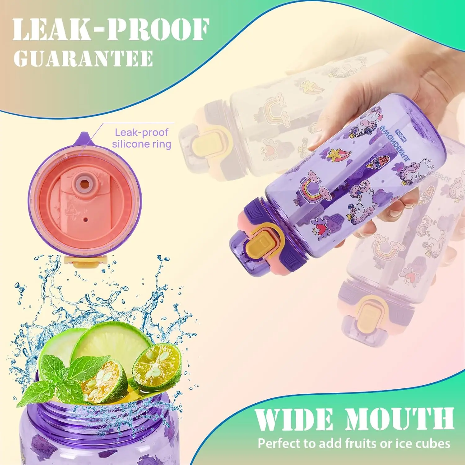 600ml 공룡 물병 어린이용 물병 실리콘 빨대 누수 방지 플라스틱 물병 여름 어린이용 물컵