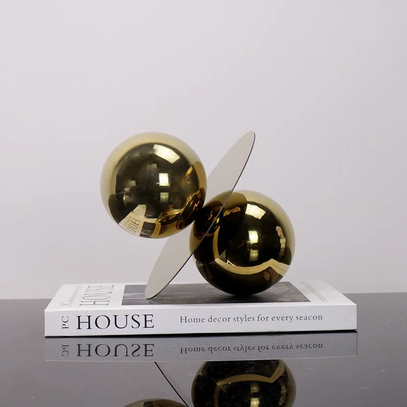 Metal Crafts Abstract Geometric Sphere Golden Globe UFO Ornaments Gold Planet Figurine Home Decoration Accessories