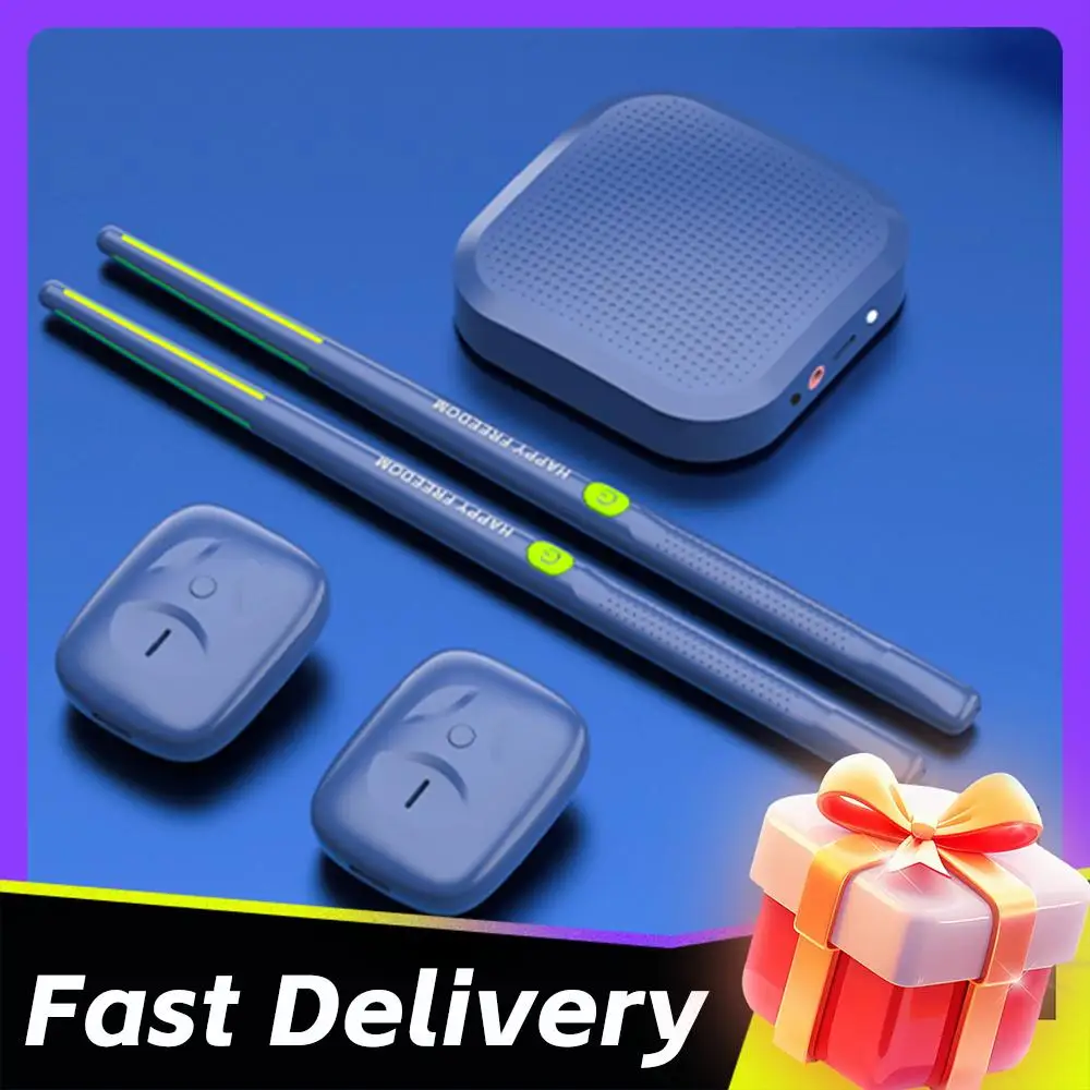 Electric Virtual Air Drumsticks Portable Electronic Virtual Air Drum Drumsticks Pedals Smart Electronic Drum Set Gifts for Begin