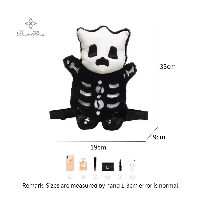 Y2k Skull Plush Backpack Cute Gothic Skeleton Toy Backpack Goth Doll Cartoon Anime Bag Travel Knapsack Birthday Halloween Gifts