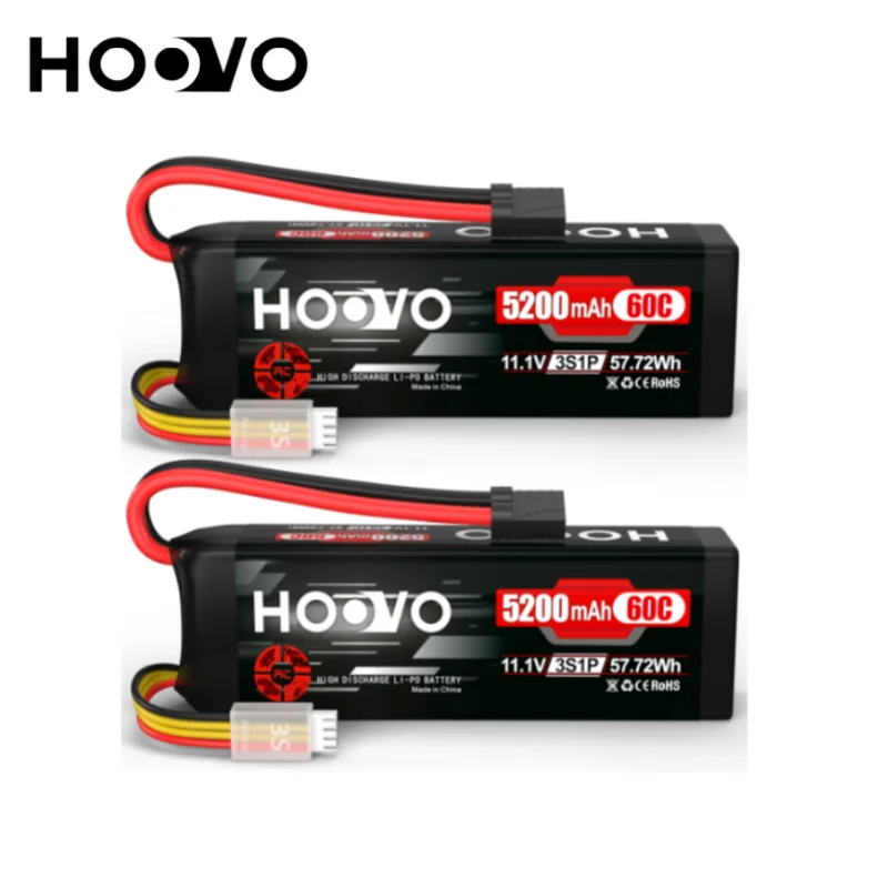 HOOVO 11.1V 3S LiPo Battery 5200mAh 60C with Tr Plug for RC Car RC Truck Airplane Helicopter Boat Car Racing RC Hobby 2 Packs