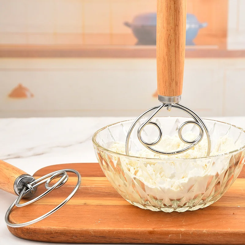 

Danish Dough Whisk Stainless Steel Dough Hook Dutch Whisk for Sourdough Bread Blender Dough Mixer Wooden Handle Pastry Mixer