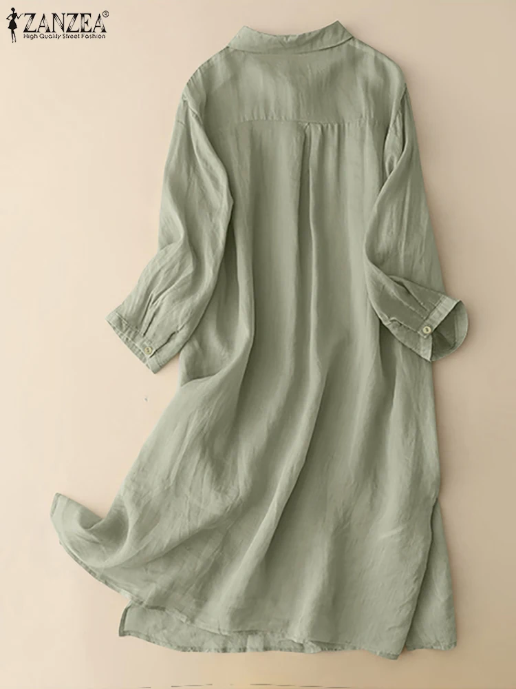 ZANZEA-Robe Chemise Décontractée à Manches sulfet Col à Revers pour Femme, Couleur Unie, Longueur aux Genoux, lèvent, Mode Automne 2023