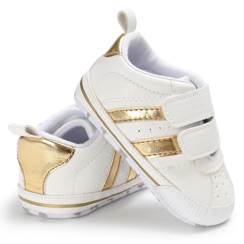 Erste Sportschuhe mit Streifenmuster aus PU-Material für Jungen und Mädchen, geeignet für Babys im Alter von 0 bis 18 Monaten, mit weicher Sohle, bequem und leicht. – Detail 28