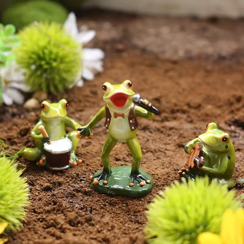 

Набор из 3 милых лягушек, статуи музыканта, смоляные миниатюрные фигурки животных, уличный домашний садовый горшок, украшение