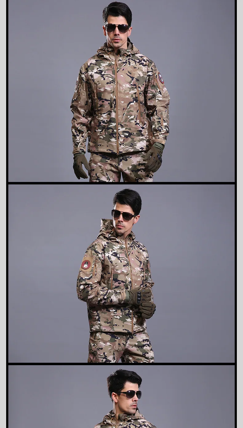 Camo Softshell-Jacke für Herren, wasserdicht, winddicht, Arbeitsanzug, Winter, Jagd, Wandern, taktischer Parka – Detail 2