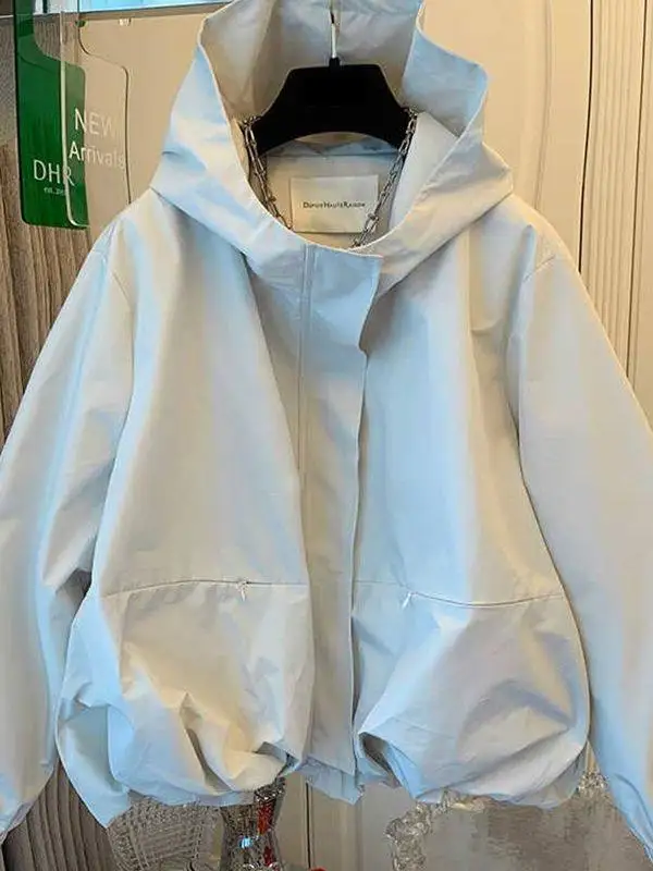 

plus Size 300 Pou Casual ort Women's Spring Autumn Jaet Loose Hooded Windbreaker Coat American Sle Windproof Outerwear