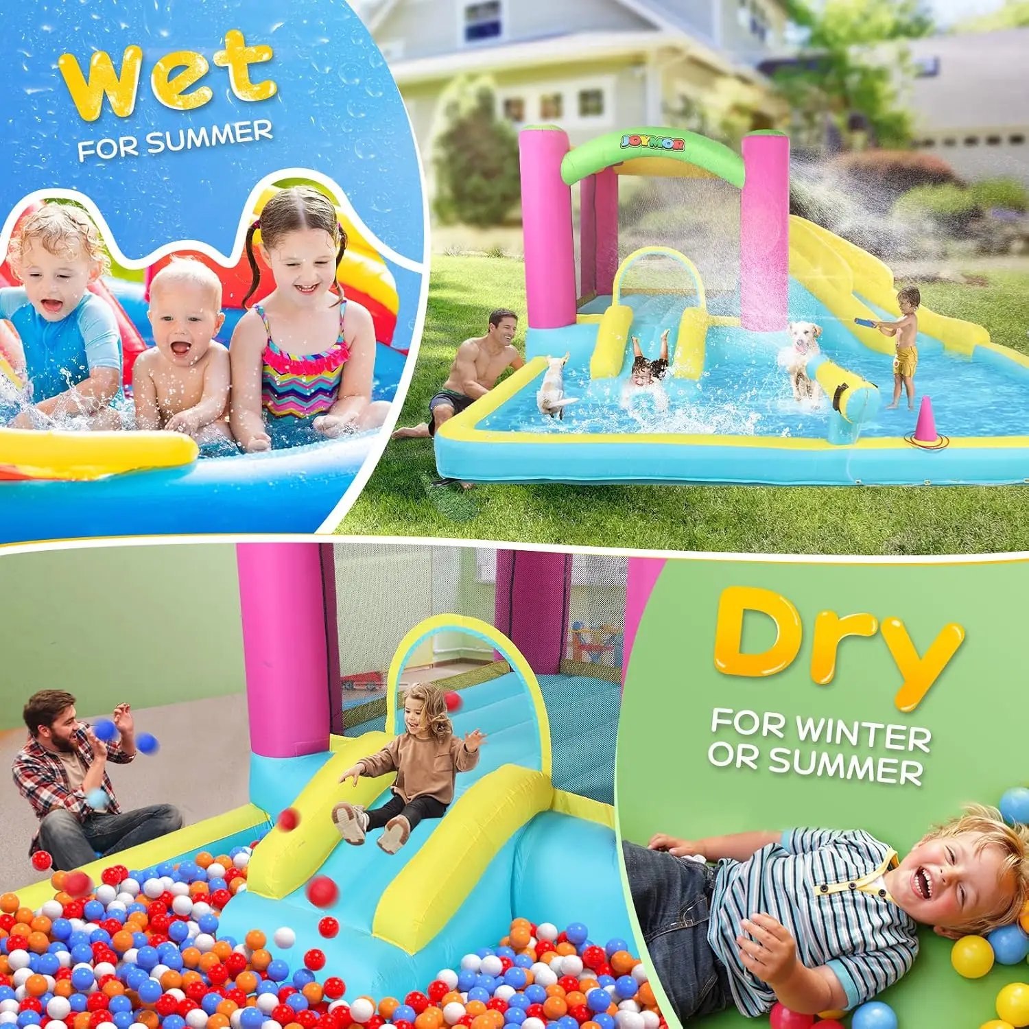 Inflatable Bounce House with Double Water Slide for Kids Toddler Age 3-10, Splash Pool Water Cannons, Ring-Toss Games for Outdoo view 5