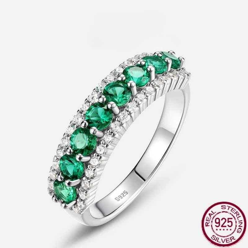 

New S925 Pure Light Luxury Fashion Sparkling Emerald Ring Set with Nurturing Color Treasure Ring Versatile Wedding Jewelry