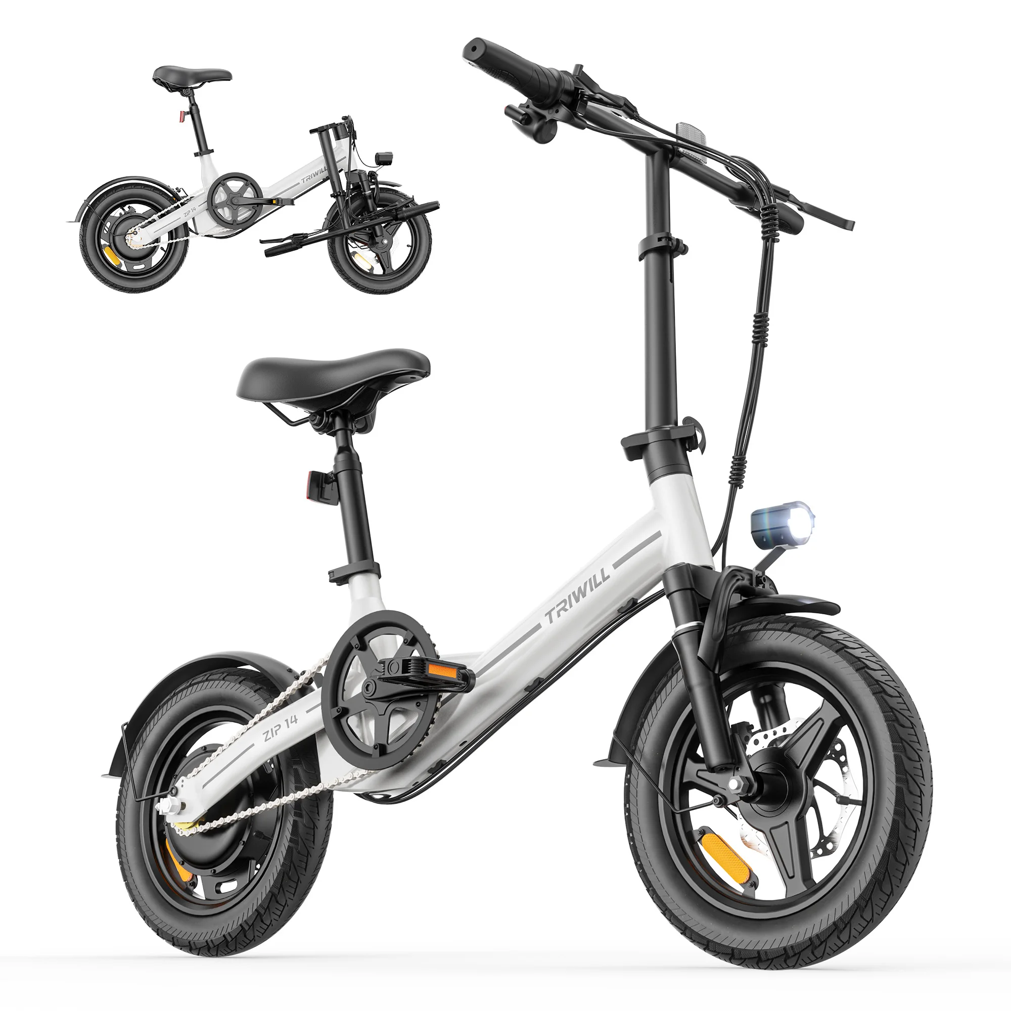 14 Inch Electric Bike Folding City Electric Bicycle 1000W Peak Adult Students Commuter E-Bike Pedelec 350W Motor 7.8Ah Battery Shock Absorbing Fork Mini Ebike Max 27km/h 10-12km Range Suitable Mechanical Disc Brakes Outdoor Camping Black Pink White image 6