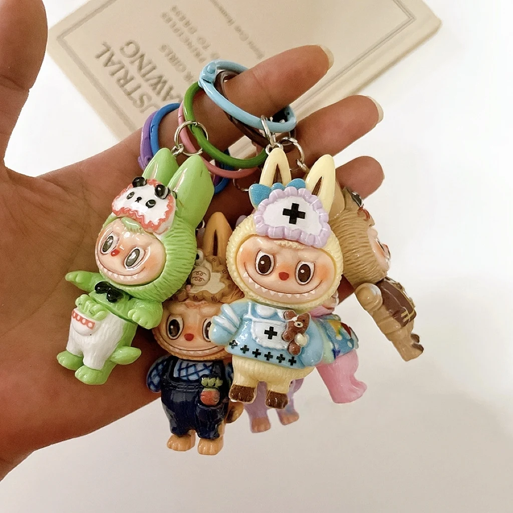 New Cartoon Labubu kawaii Monster particles keychain bag cell phone charm key chain Girl gift
