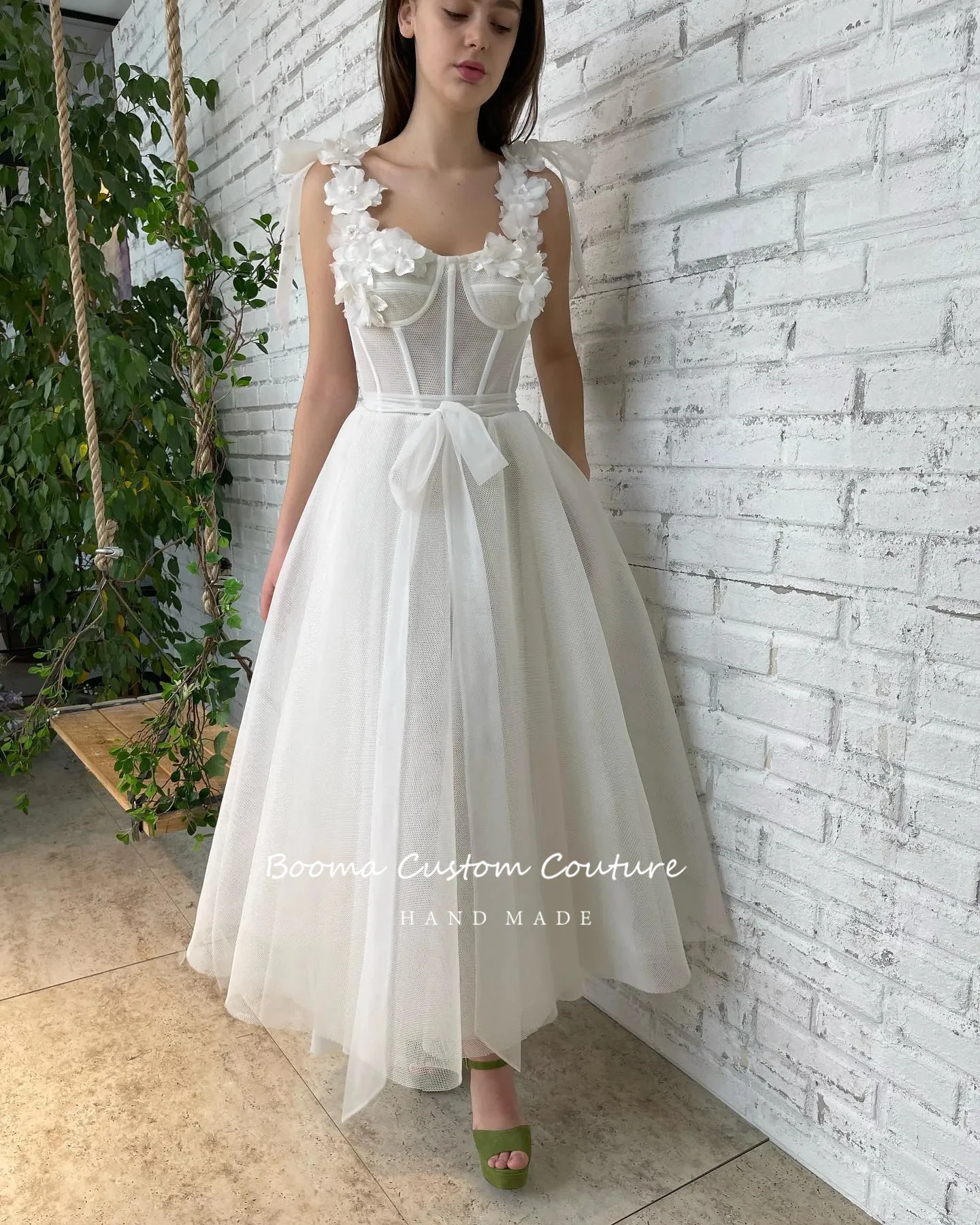 Booma – robe de soirée en Tulle, tenue de bal féerique, épaules dénudées, manches longues, rubans, coupe A-Line, robes de mariage formelles, 2021