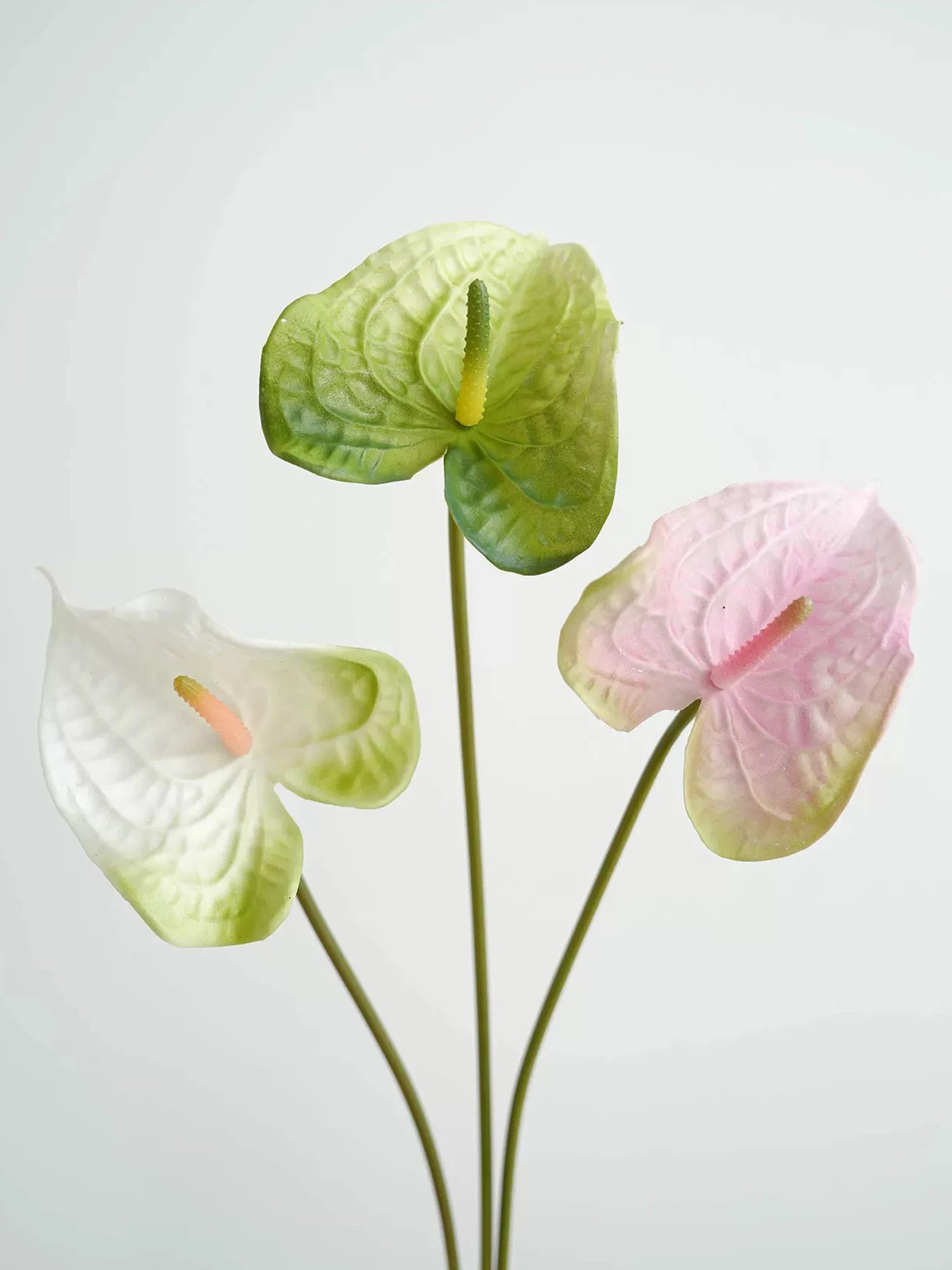 3PCS Real Touch Anthurium Pu Flowers Heart Shape Design Fake Flowers for Home Wedding Floral Arrangements