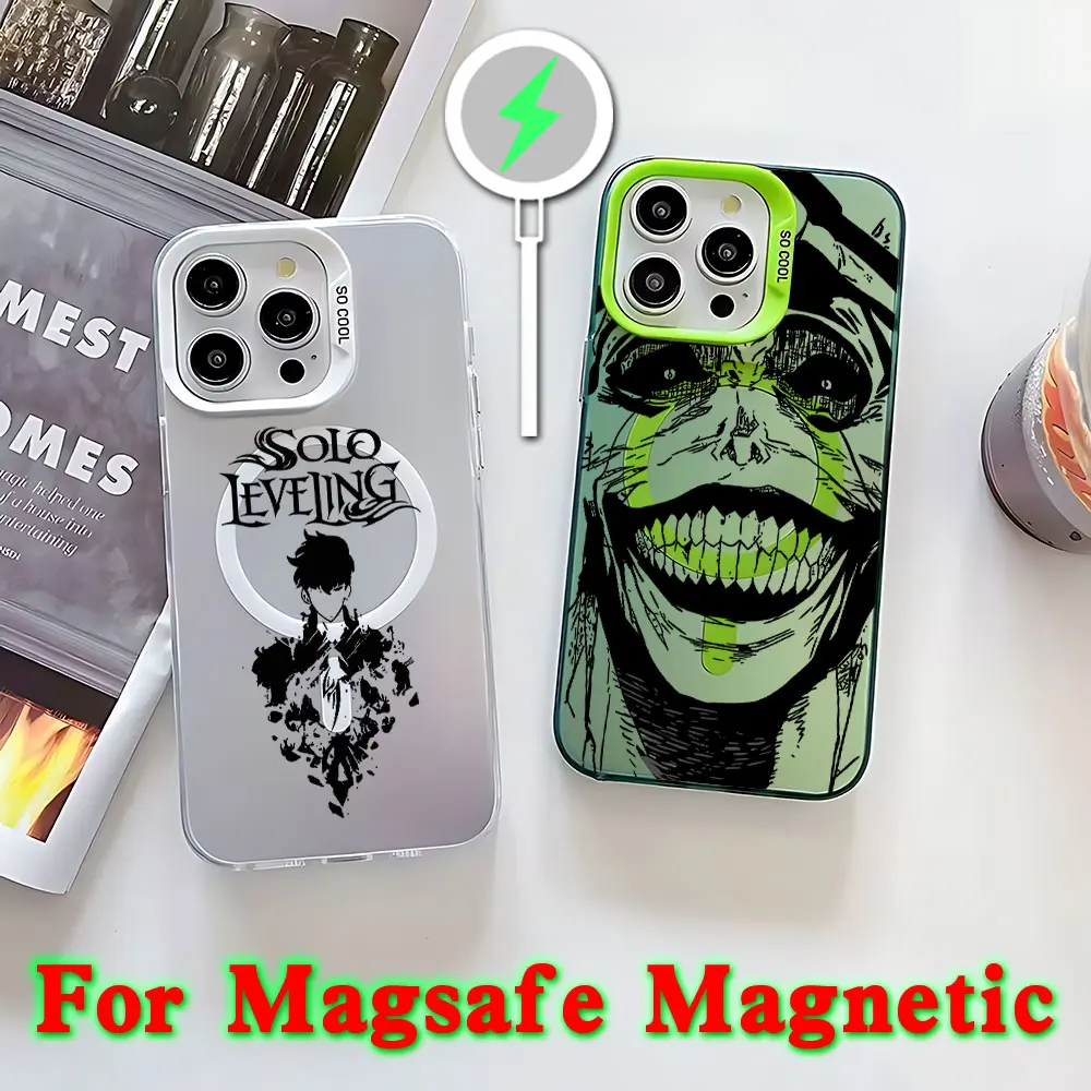 Anime Solo Leveling Magsafe Magnetic Case for Samsung S25 S24 S23 S22 S21 S20 FE Plus Ultra 5G Soft Silver Plated Cover