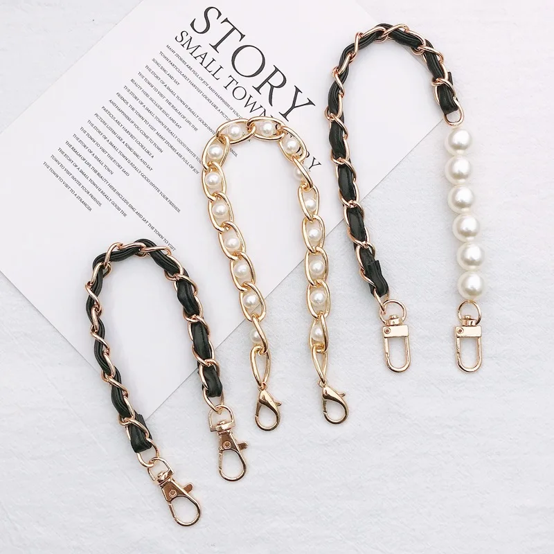 Metal and PU Chain Phone Lanyard for iphone 14 redmi xiaomi samsung Leather Pearl Camellia Bracelet Chain Anti-loss Hand Rope