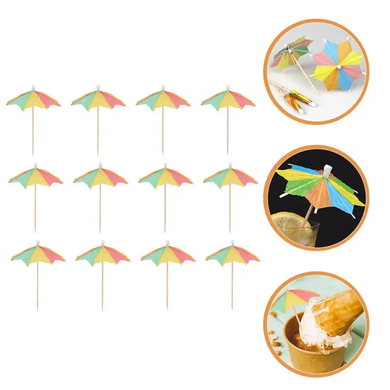 

100 Pcs Cocktail Umbrella Cake Decorations Pool Party Cupcake Topper Toothpicks for Appetizers Decorate Bamboo Paper