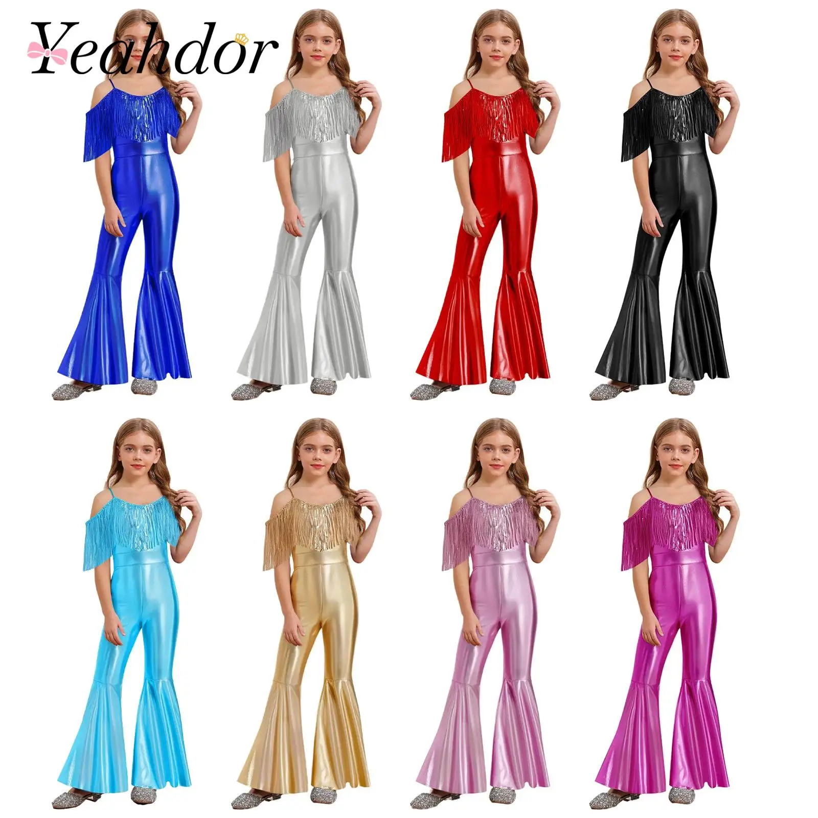 Fantasia Disco dos Anos 70 para Meninas de 6 a 16 Anos, Macacão Brilhante com Franjas, Moda Infantil