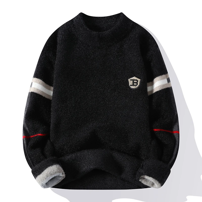 Men\'s Pure Mink Cashmere Sweater Pullover Winter Men\'s Warm and Fashionable Loose Fitting Long Sleeved Pullover Fleece Sweater