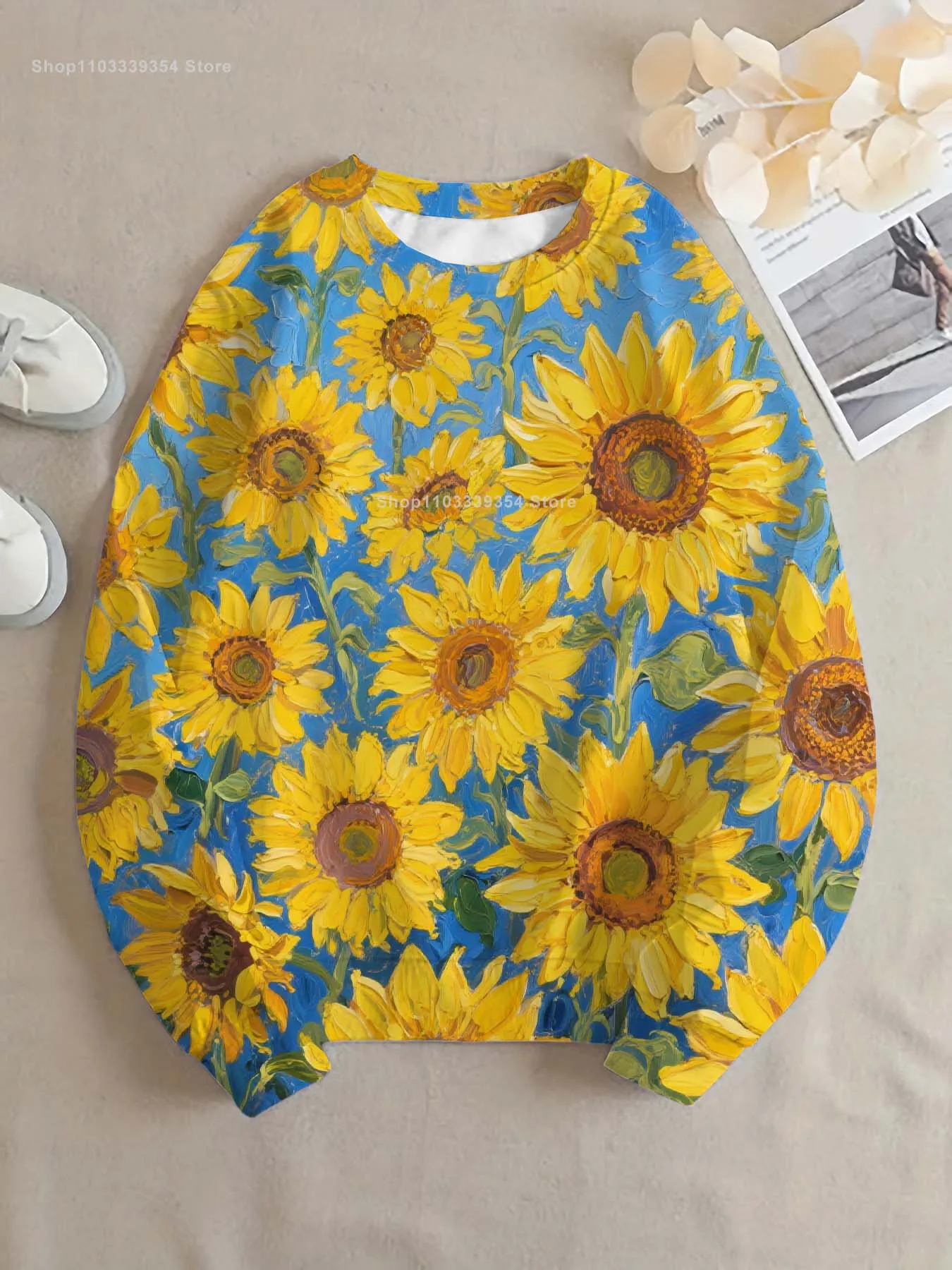Blume sonnenblume Frauen rundhals sweatshirt 3D Druck Y2k Streetwear Herbst Sweatshirts Übergroßen Pullover Tops Frau Kleidung