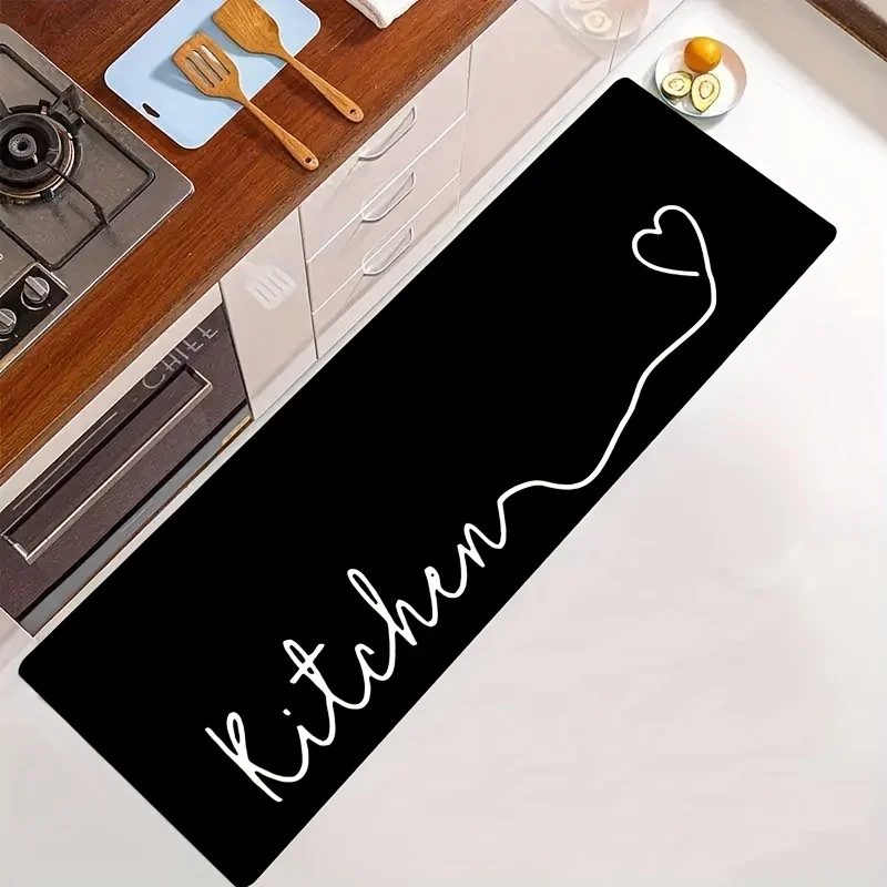 Decorative Kitchen Mat Set with 'Kitchen' Script Design for Countertop and Sink Area